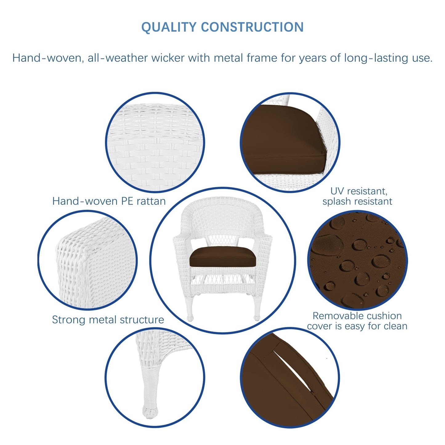 Set da pranzo in vimini intrecciato bianco, 5 pezzi