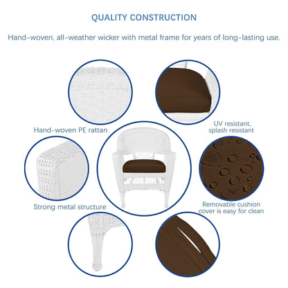 Set da pranzo in vimini intrecciato bianco, 5 pezzi