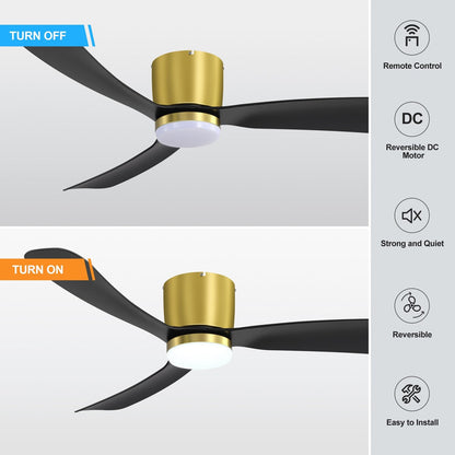 Ventilatore da soffitto a LED a soffitto a scomparsa da 52 pollici, nero/bianco, con luci e telecomando (3 pale)