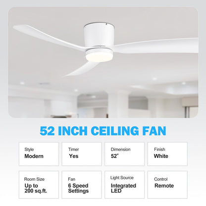 Ventilatore da soffitto a LED a soffitto a scomparsa da 52 pollici, nero/bianco, con luci e telecomando (3 pale)