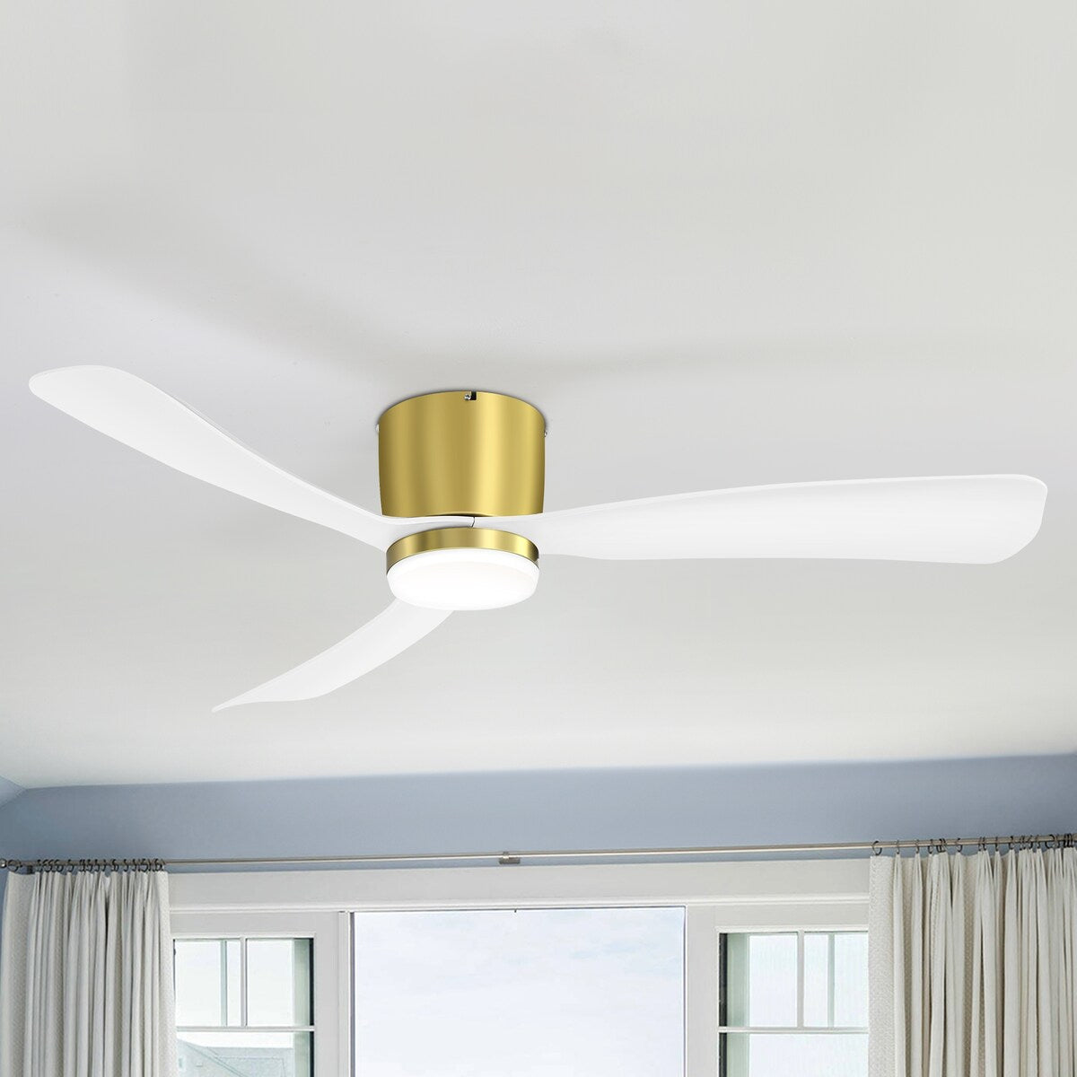 Ventilatore da soffitto a LED a soffitto a scomparsa da 52 pollici, nero/bianco, con luci e telecomando (3 pale)