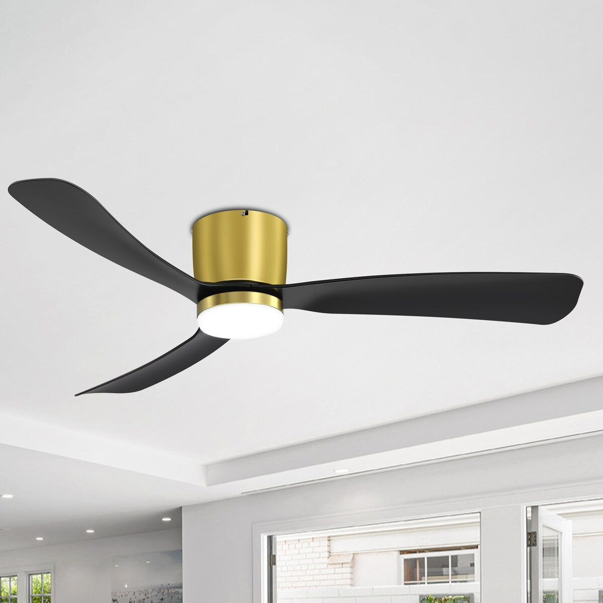 Ventilatore da soffitto a LED a soffitto a scomparsa da 52 pollici, nero/bianco, con luci e telecomando (3 pale)