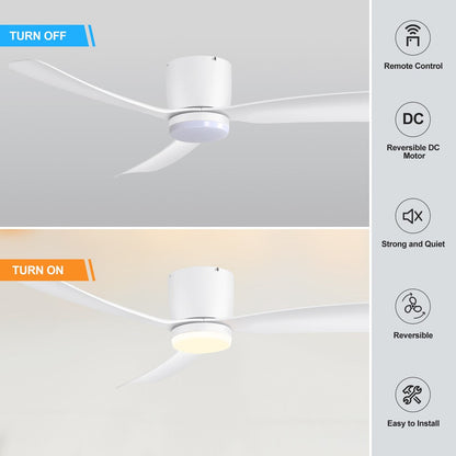 Ventilatore da soffitto a LED a soffitto a scomparsa da 52 pollici, nero/bianco, con luci e telecomando (3 pale)