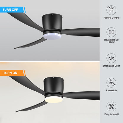 Ventilatore da soffitto a LED a soffitto a scomparsa da 52 pollici, nero/bianco, con luci e telecomando (3 pale)