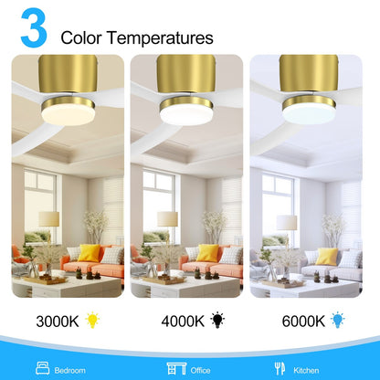 Ventilatore da soffitto a LED a soffitto a scomparsa da 52 pollici, nero/bianco, con luci e telecomando (3 pale)