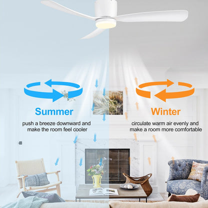 Ventilatore da soffitto a LED a soffitto a scomparsa da 52 pollici, nero/bianco, con luci e telecomando (3 pale)