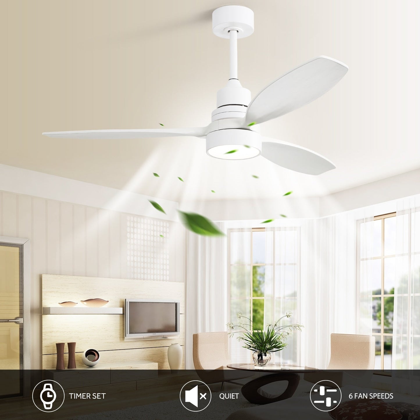 Ventilatore da soffitto a LED integrato da 48 e 52 pollici con luce e telecomando, motore DC reversibile
