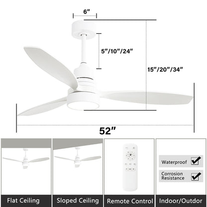 Ventilatore da soffitto a LED integrato da 48 e 52 pollici con luce e telecomando, motore DC reversibile