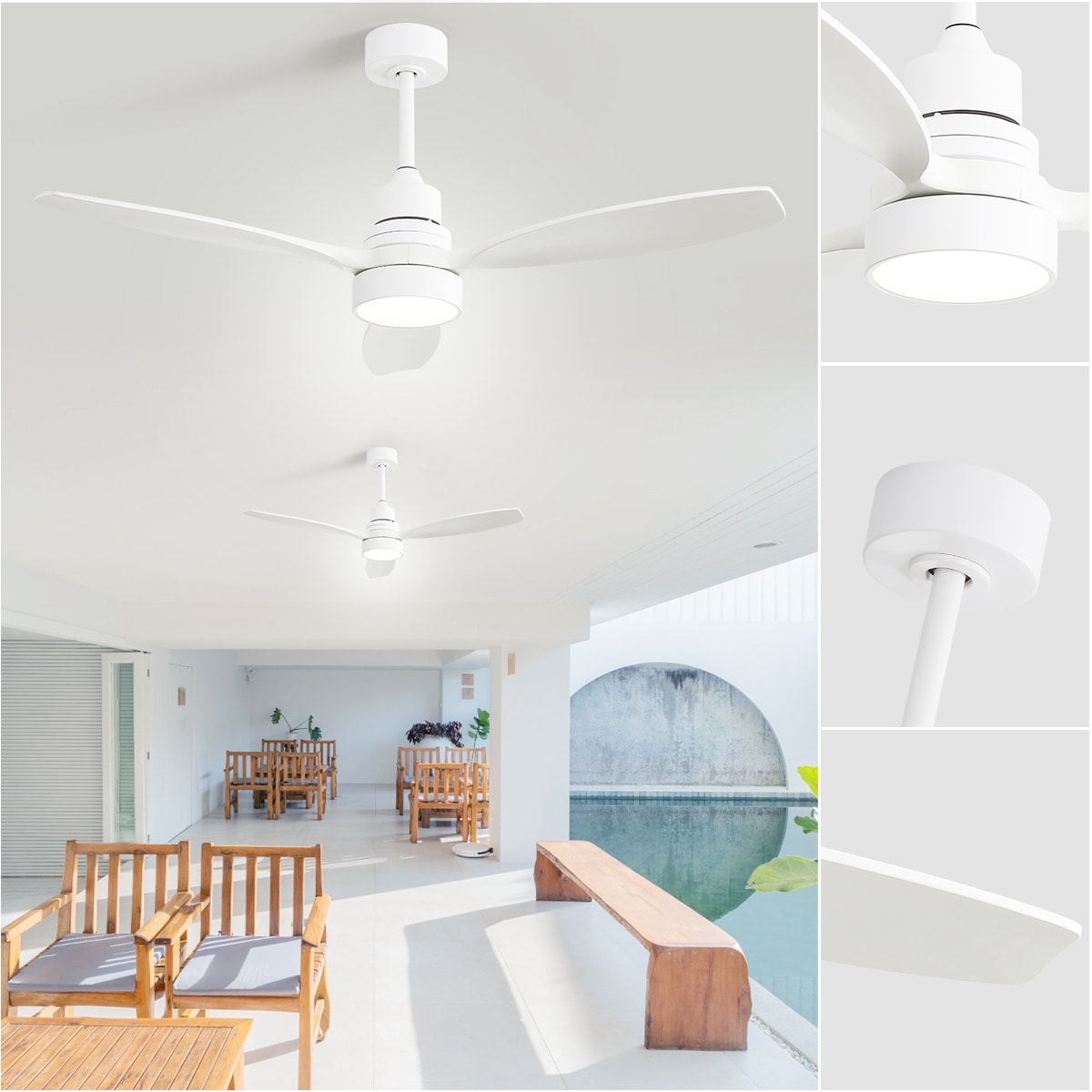 Ventilatore da soffitto a LED integrato da 48 e 52 pollici con luce e telecomando, motore DC reversibile