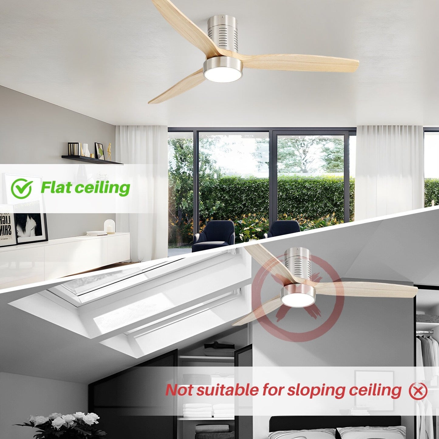 Ventilatore da soffitto a soffitto a scomparsa da 52 pollici in stile farmhouse con luce e telecomando, motore DC reversibile.