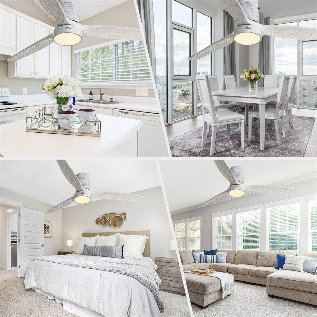 Ventilatore da soffitto a soffitto a scomparsa da 52 pollici in stile farmhouse con luce e telecomando, motore DC reversibile.