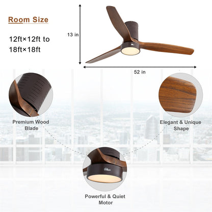 Ventilatore da soffitto a soffitto a scomparsa da 52 pollici in stile farmhouse con luce e telecomando, motore DC reversibile.