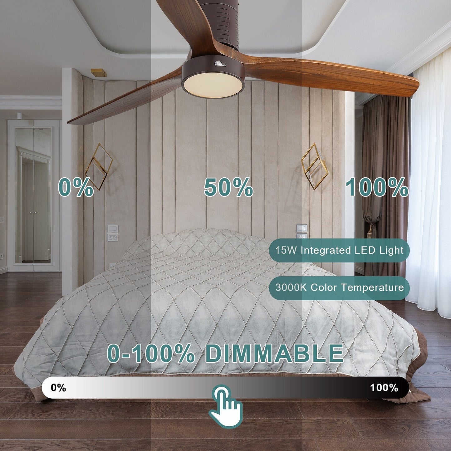 Ventilatore da soffitto a soffitto a scomparsa da 52 pollici in stile farmhouse con luce e telecomando, motore DC reversibile.