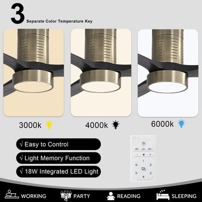Ventilatore da soffitto a soffitto a scomparsa da 52 pollici in stile farmhouse con luce e telecomando, motore DC reversibile.