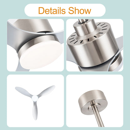 Ventilatore da soffitto a LED da 52 pollici con luci e telecomando (3 pale)