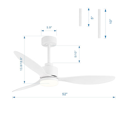 Ventilatore da soffitto a LED da 52 pollici con luci e telecomando (3 pale)