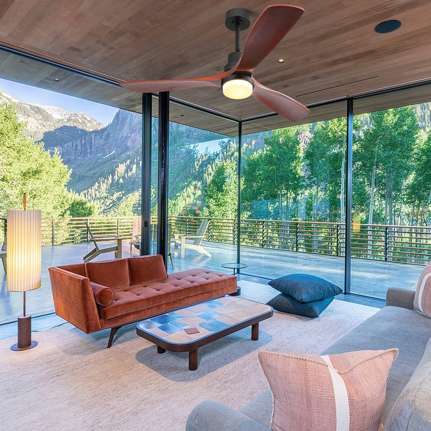 Sofucor Ventilatore da soffitto interno in legno da 52 pollici con luce e telecomando, luce integrata opzionale