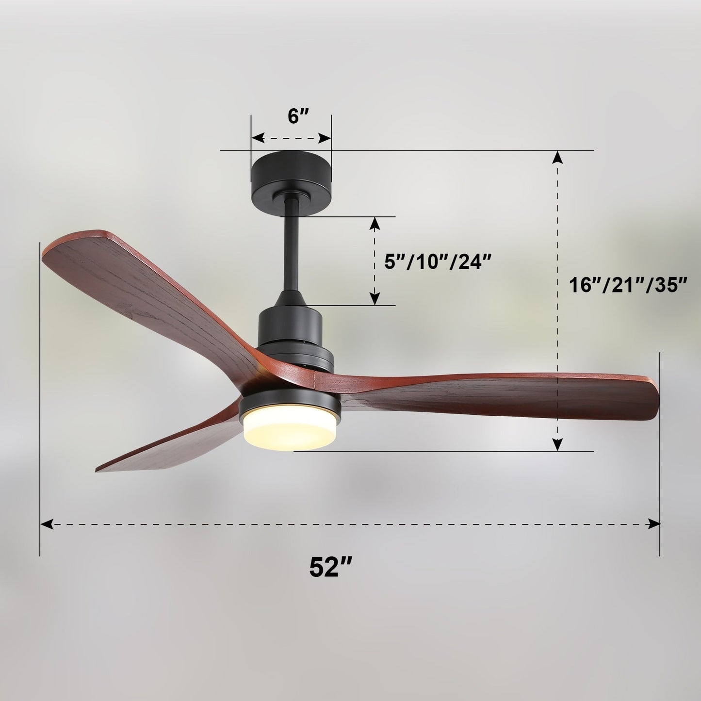 Sofucor Ventilatore da soffitto interno in legno da 52 pollici con luce e telecomando, luce integrata opzionale