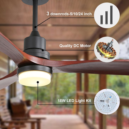 Sofucor Ventilatore da soffitto interno in legno da 52 pollici con luce e telecomando, luce integrata opzionale