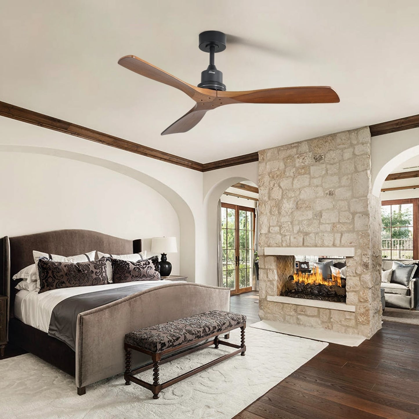 Sofucor Ventilatore da soffitto interno in legno da 52 pollici con luce e telecomando, luce integrata opzionale