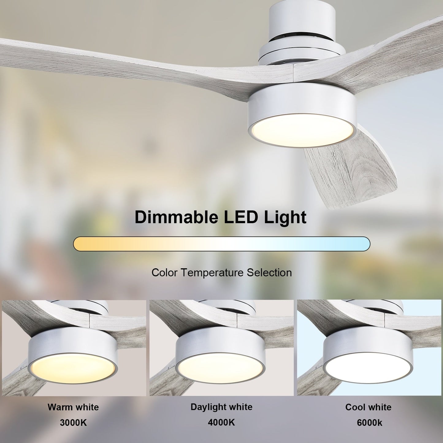 Sofucor Ventilatore da soffitto interno in legno da 52 pollici con luce e telecomando, luce integrata opzionale