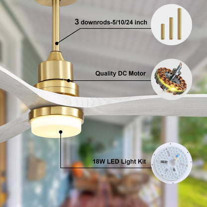 Sofucor Ventilatore da soffitto interno in legno da 52 pollici con luce e telecomando, luce integrata opzionale