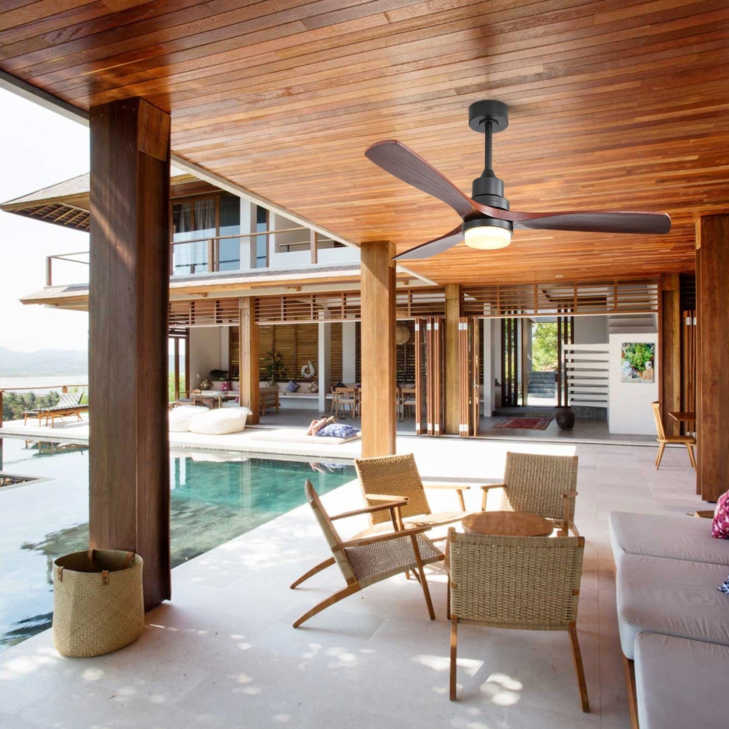 Sofucor Ventilatore da soffitto interno in legno da 52 pollici con luce e telecomando, luce integrata opzionale