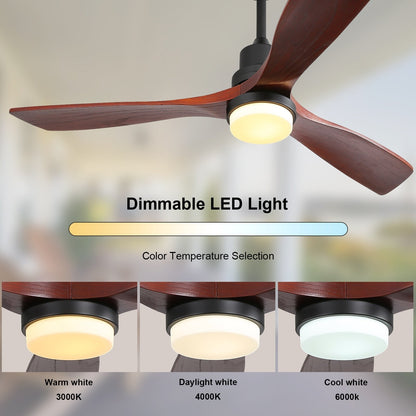 Sofucor Ventilatore da soffitto interno in legno da 52 pollici con luce e telecomando, luce integrata opzionale