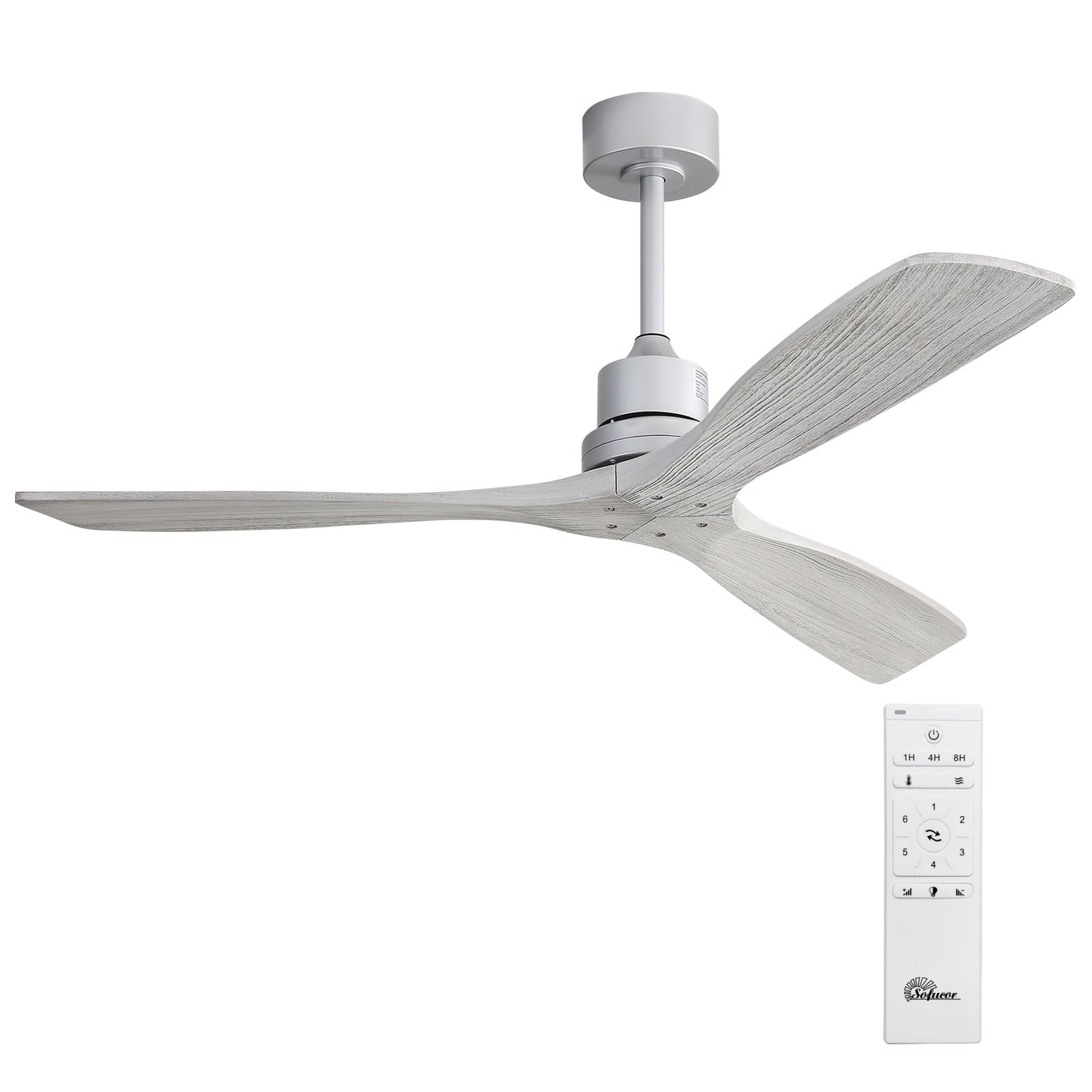 Ventilatore da soffitto moderno da 52 pollici in legno massello/ABS con telecomando (senza luce), 6 velocità, flusso d'aria reversibile.