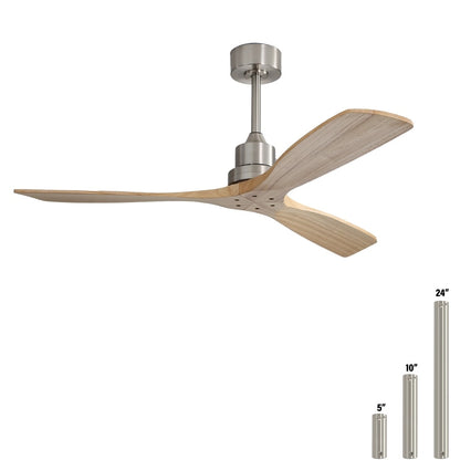 Ventilatore da soffitto moderno da 52 pollici in legno massello/ABS con telecomando (senza luce), 6 velocità, flusso d'aria reversibile.