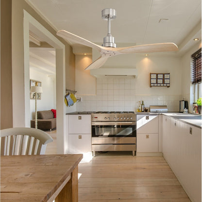 Ventilatore da soffitto moderno da 52 pollici in legno massello/ABS con telecomando (senza luce), 6 velocità, flusso d'aria reversibile.
