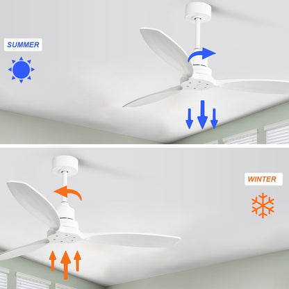 Ventilatore da soffitto moderno da 52 pollici in legno massello/ABS con telecomando (senza luce), 6 velocità, flusso d'aria reversibile.
