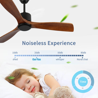 Ventilatore da soffitto moderno da 52 pollici in legno massello/ABS con telecomando (senza luce), 6 velocità, flusso d'aria reversibile.