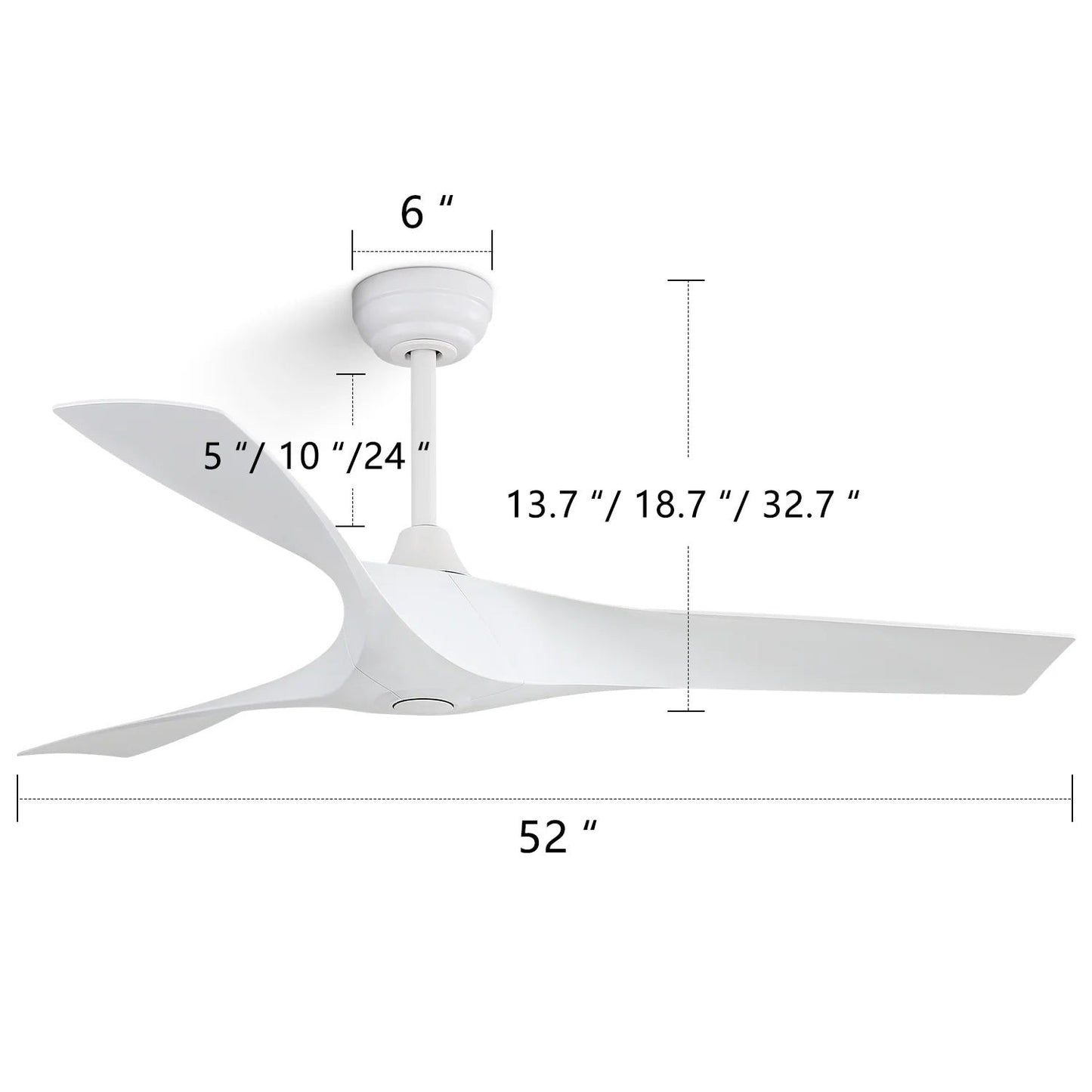 Ventilatore da soffitto moderno da 52 pollici in legno massello/ABS con telecomando (senza luce), 6 velocità, flusso d'aria reversibile.