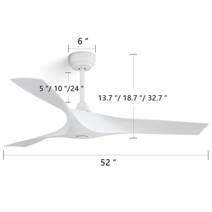 Ventilatore da soffitto moderno da 52 pollici in legno massello/ABS con telecomando (senza luce), 6 velocità, flusso d'aria reversibile.