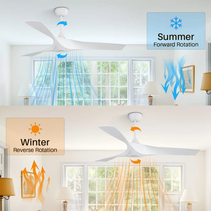 Ventilatore da soffitto moderno da 52 pollici in legno massello/ABS con telecomando (senza luce), 6 velocità, flusso d'aria reversibile.