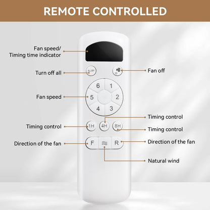 Ventilatore da soffitto moderno da 52 pollici in legno massello/ABS con telecomando (senza luce), 6 velocità, flusso d'aria reversibile.
