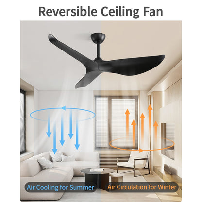 Ventilatore da soffitto moderno da 52 pollici in legno massello/ABS con telecomando (senza luce), 6 velocità, flusso d'aria reversibile.