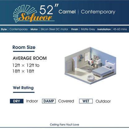 Ventilatore da soffitto moderno da 52 pollici in legno massello/ABS con telecomando (senza luce), 6 velocità, flusso d'aria reversibile.