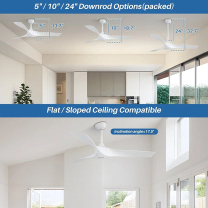 Ventilatore da soffitto moderno da 52 pollici in legno massello/ABS con telecomando (senza luce), 6 velocità, flusso d'aria reversibile.