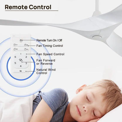Ventilatore da soffitto moderno da 52 pollici in legno massello/ABS con telecomando (senza luce), 6 velocità, flusso d'aria reversibile.
