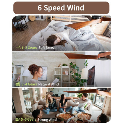 Ventilatore da soffitto moderno da 52 pollici in legno massello/ABS con telecomando (senza luce), 6 velocità, flusso d'aria reversibile.