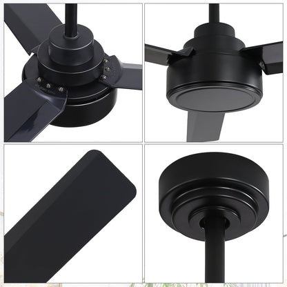 Ventilatore da soffitto moderno da 52 pollici in legno massello/ABS con telecomando (senza luce), 6 velocità, flusso d'aria reversibile.