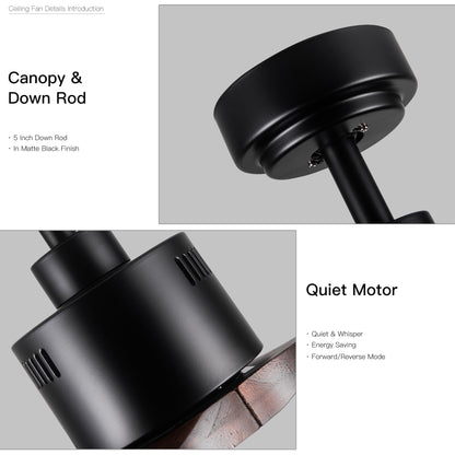 Ventilatore da soffitto moderno da 52 pollici in legno massello/ABS con telecomando (senza luce), 6 velocità, flusso d'aria reversibile.