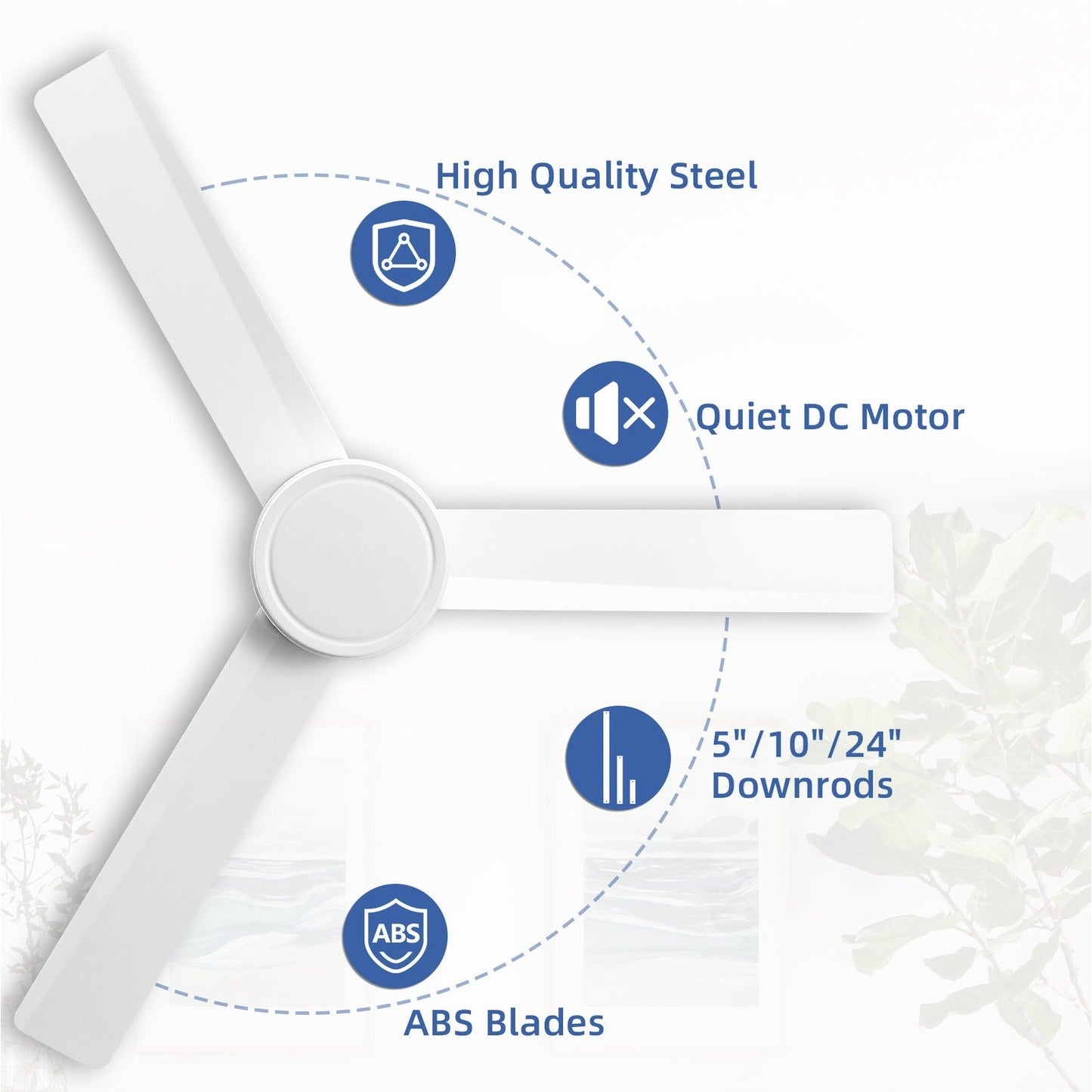 Ventilatore da soffitto moderno da 52 pollici in legno massello/ABS con telecomando (senza luce), 6 velocità, flusso d'aria reversibile.