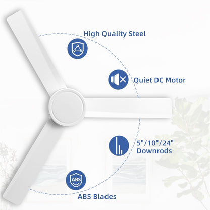 Ventilatore da soffitto moderno da 52 pollici in legno massello/ABS con telecomando (senza luce), 6 velocità, flusso d'aria reversibile.