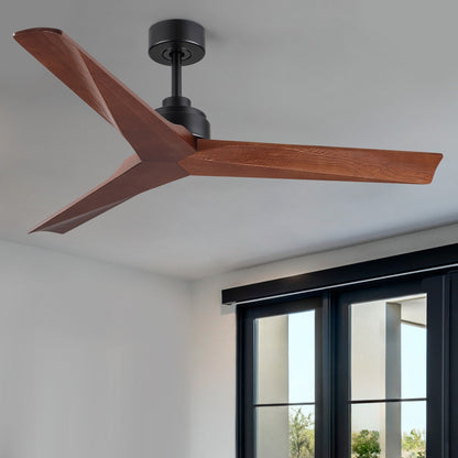 Ventilatore da soffitto moderno da 52 pollici in legno massello/ABS con telecomando (senza luce), 6 velocità, flusso d'aria reversibile.
