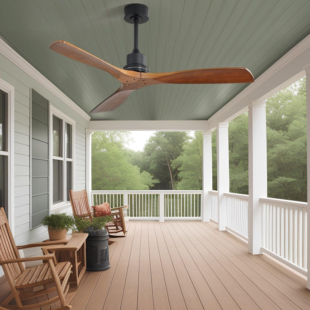 Ventilatore da soffitto moderno da 52 pollici in legno massello/ABS con telecomando (senza luce), 6 velocità, flusso d'aria reversibile.