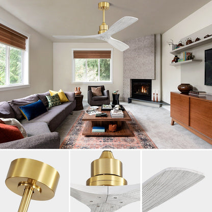 Ventilatore da soffitto moderno da 52 pollici in legno massello/ABS con telecomando (senza luce), 6 velocità, flusso d'aria reversibile.