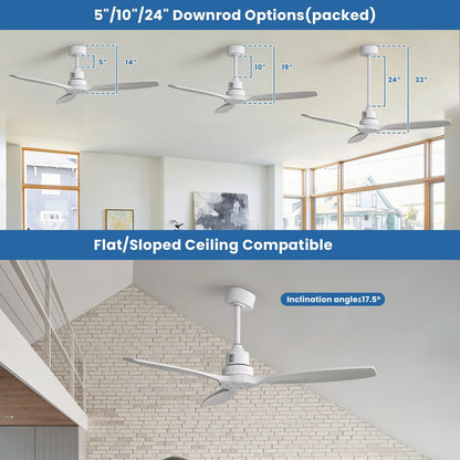 Ventilatore da soffitto moderno da 52 pollici in legno massello/ABS con telecomando (senza luce), 6 velocità, flusso d'aria reversibile.